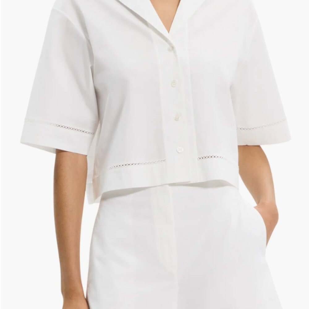 Theory Cotton Camp Poplin Crop Shirt NWT